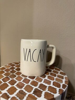 Rae Dunn White Mug with 'VACAY' Black Lettering